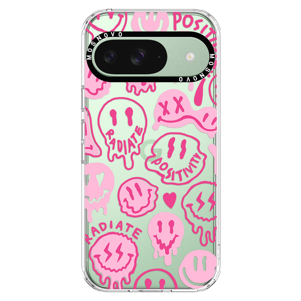 Pink Dripping Smiles Positivity Radiate Face Phone Case - Google Pixel 9 Case