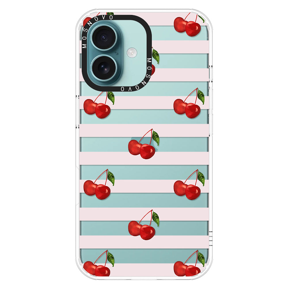 Pink Stripes Cherry Phone Case - iPhone 16 Case - MOSNOVO