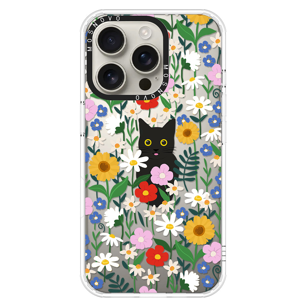 Black Cat in Garden Phone Case - iPhone 16 Pro Case - MOSNOVO