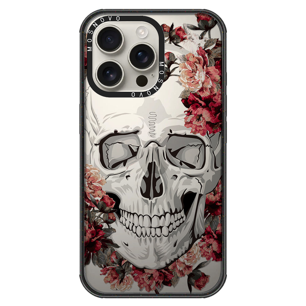 Red Flower Skull Phone Case - iPhone 16 Pro Max Case Clear Black ShockStone