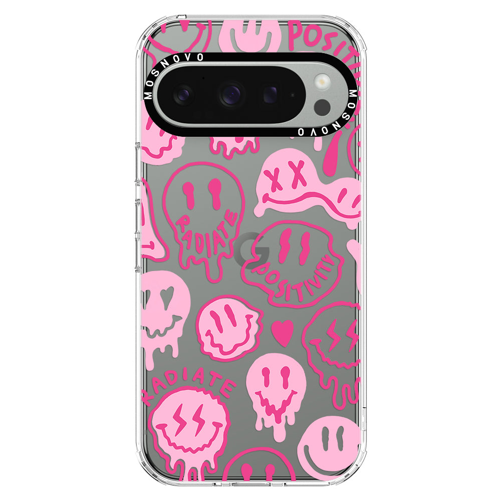 Pink Dripping Smiles Positivity Radiate Face Phone Case - Google Pixel 9 Pro Case