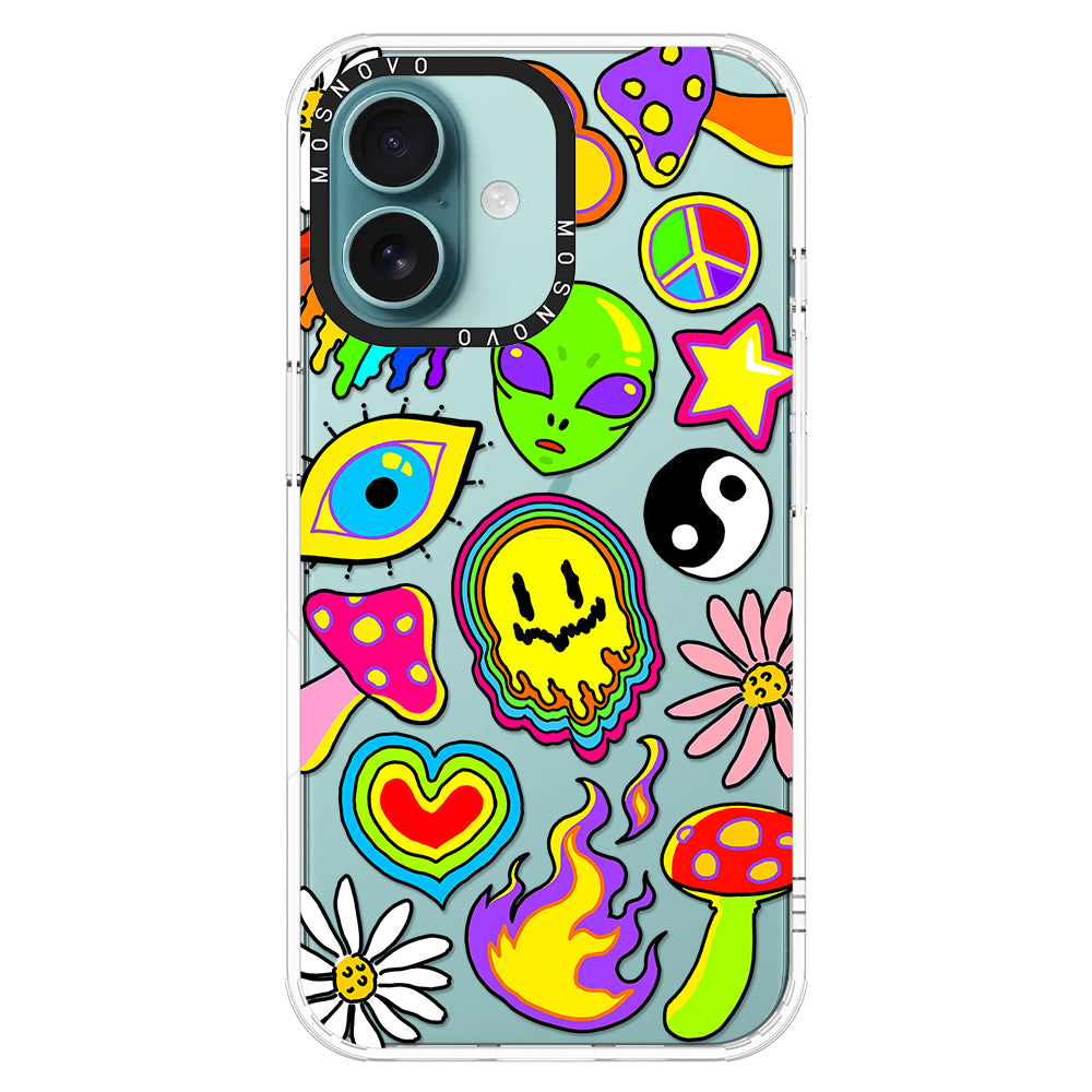 Hippie Rainbow Face Love Phone Case - iPhone 16 Plus Case - MOSNOVO