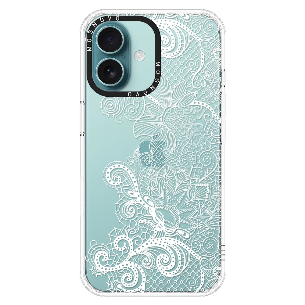 Lacy White Flower Phone Case - iPhone 16 Plus Case - MOSNOVO