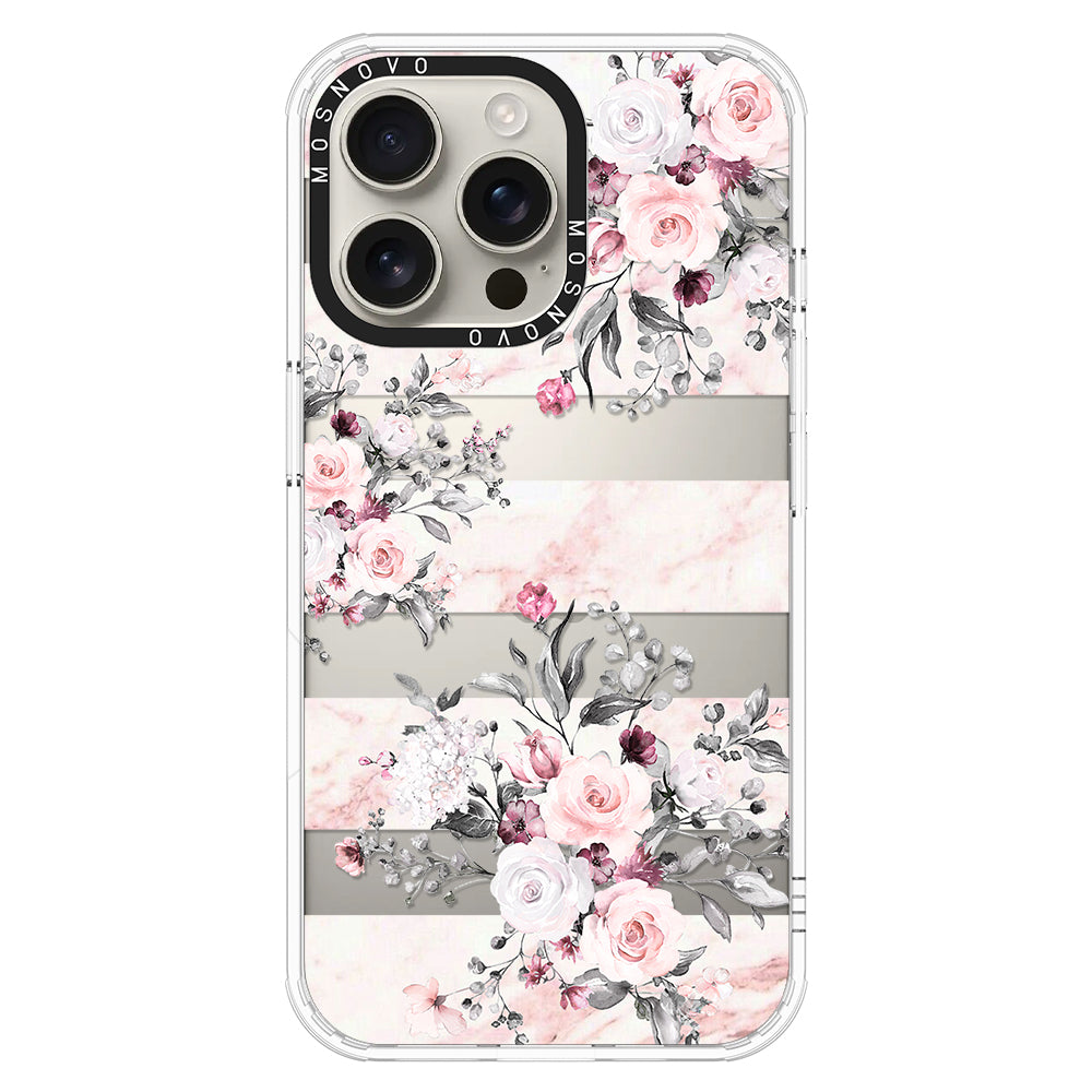 Pink Marble Flowers Phone Case - iPhone 16 Pro Max Case - MOSNOVO