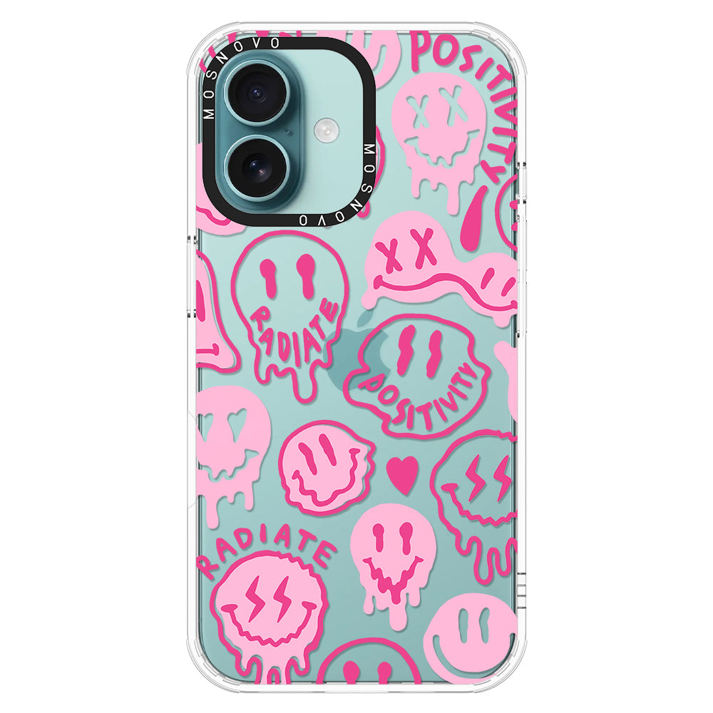 Pink Dripping Smiles Positivity Radiate Face Phone Case - iPhone 16 Plus Case - MOSNOVO