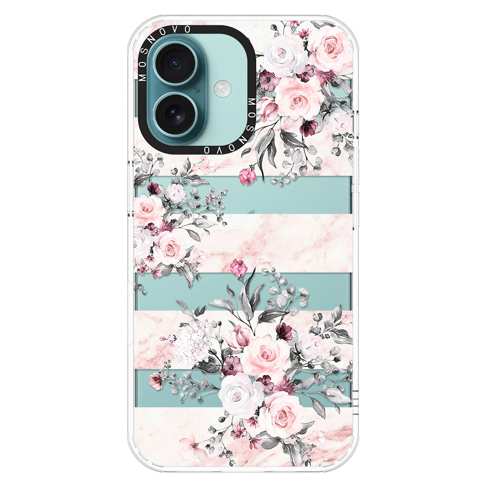 Pink Marble Flowers Phone Case - iPhone 16 Plus Case - MOSNOVO