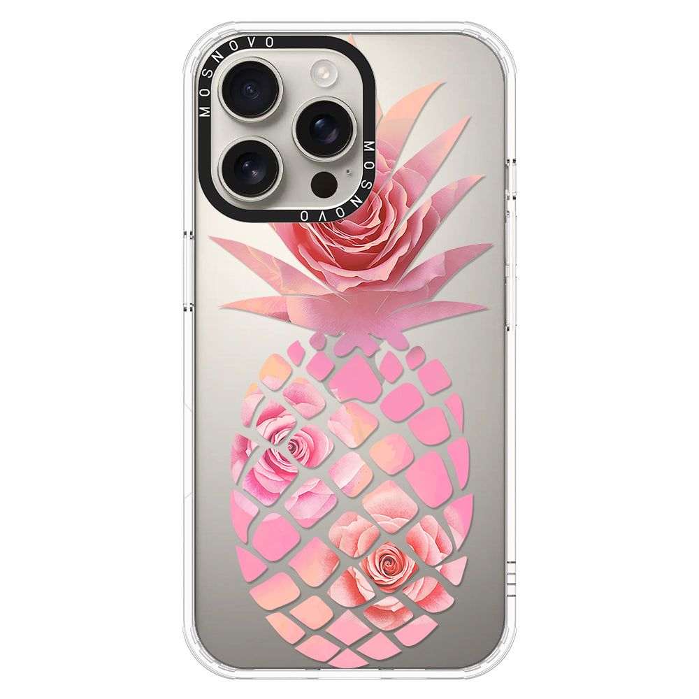 Pink Floral Pineapple Phone Case - iPhone 16 Pro Max Case - MOSNOVO