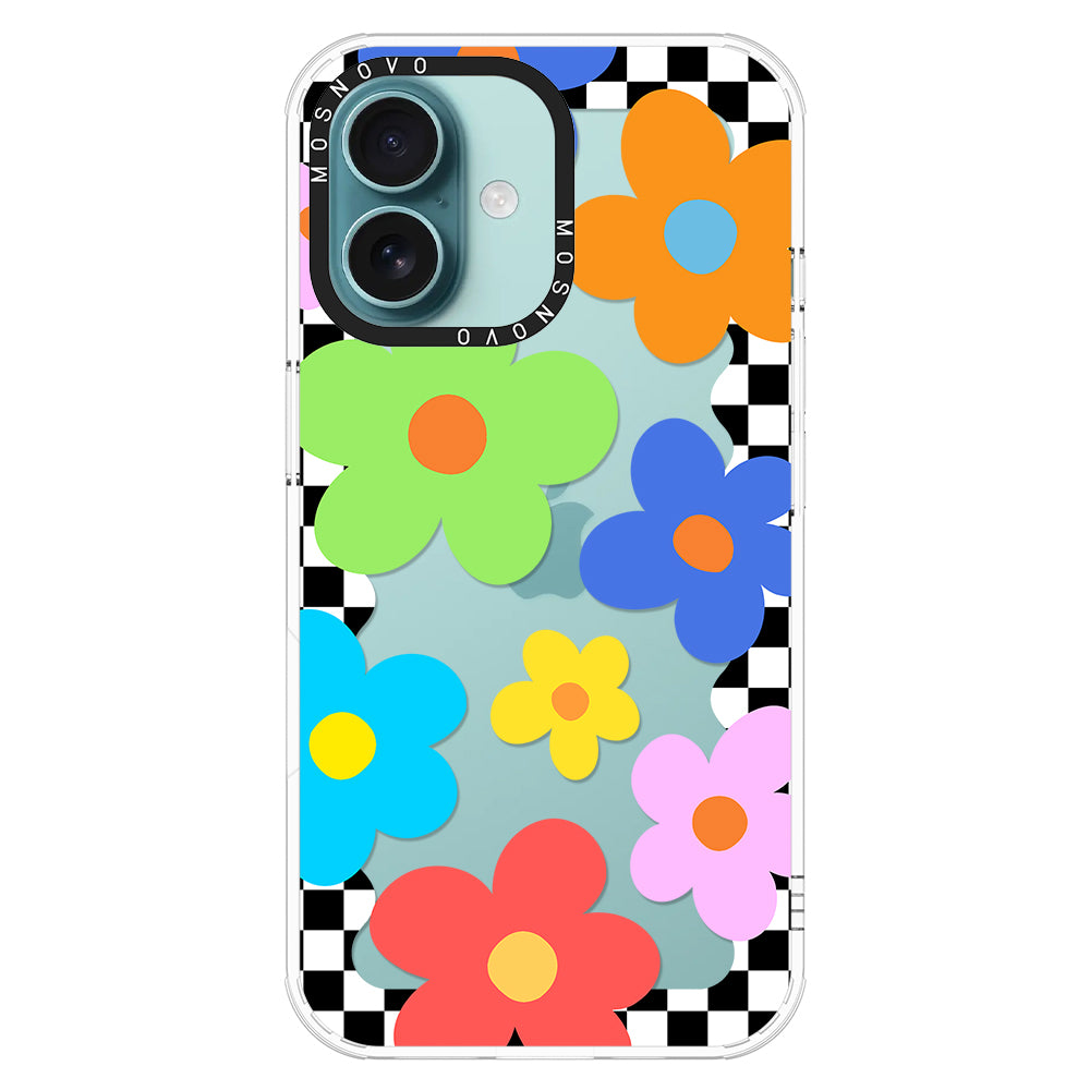 60's Checkered Floral Phone Case - iPhone 16 Plus Case - MOSNOVO