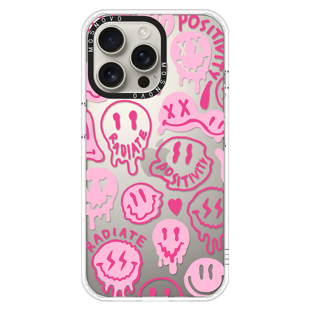 Pink Dripping Smiles Positivity Radiate Face Phone Case - iPhone 16 Pro Max Case - MOSNOVO