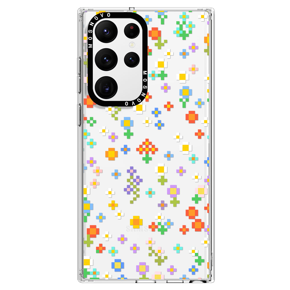 Pixel-Floral Phone Case - Samsung Galaxy S22 Ultra Case