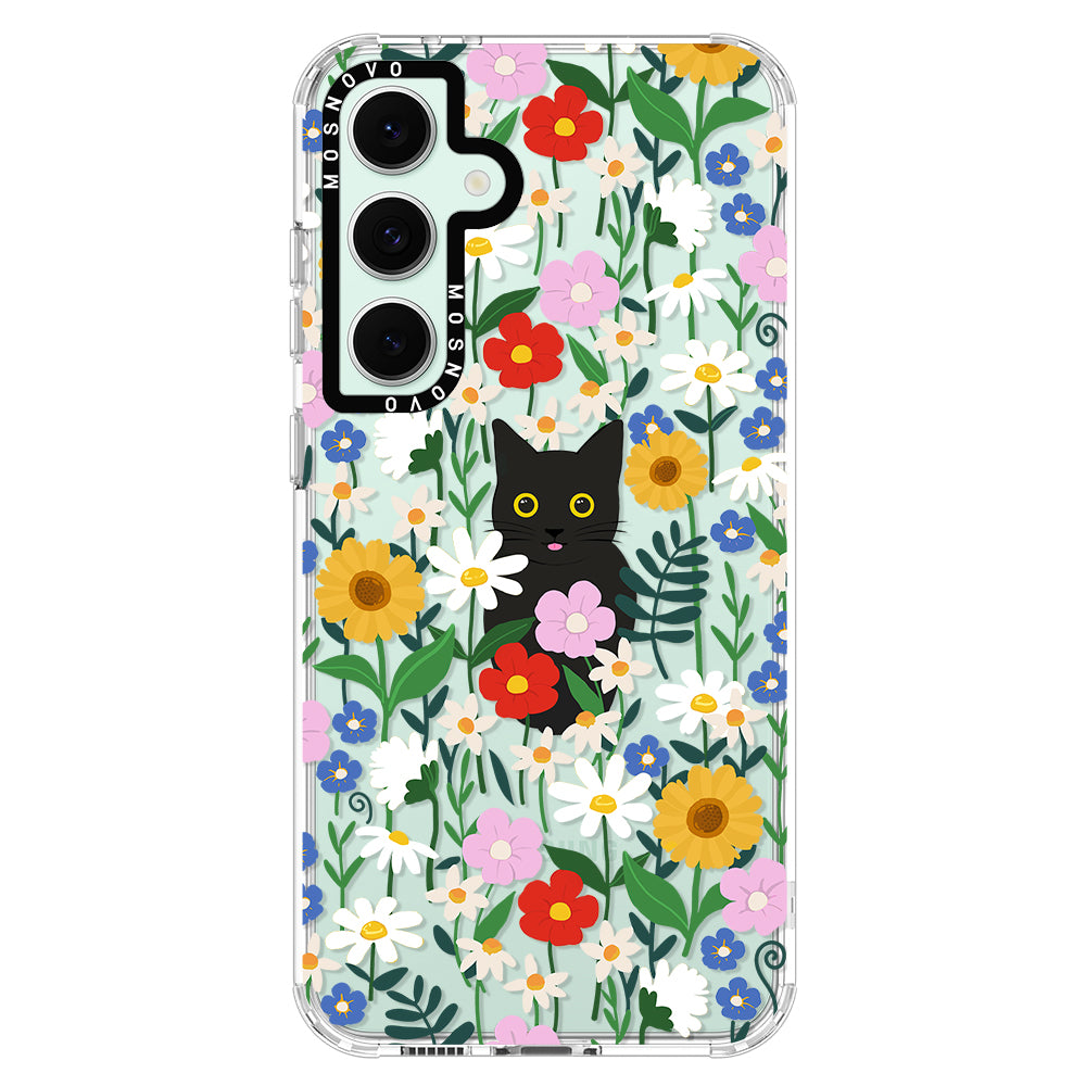 Black Cat in Garden Phone Case - Samsung Galaxy S24 FE Case - MOSNOVO