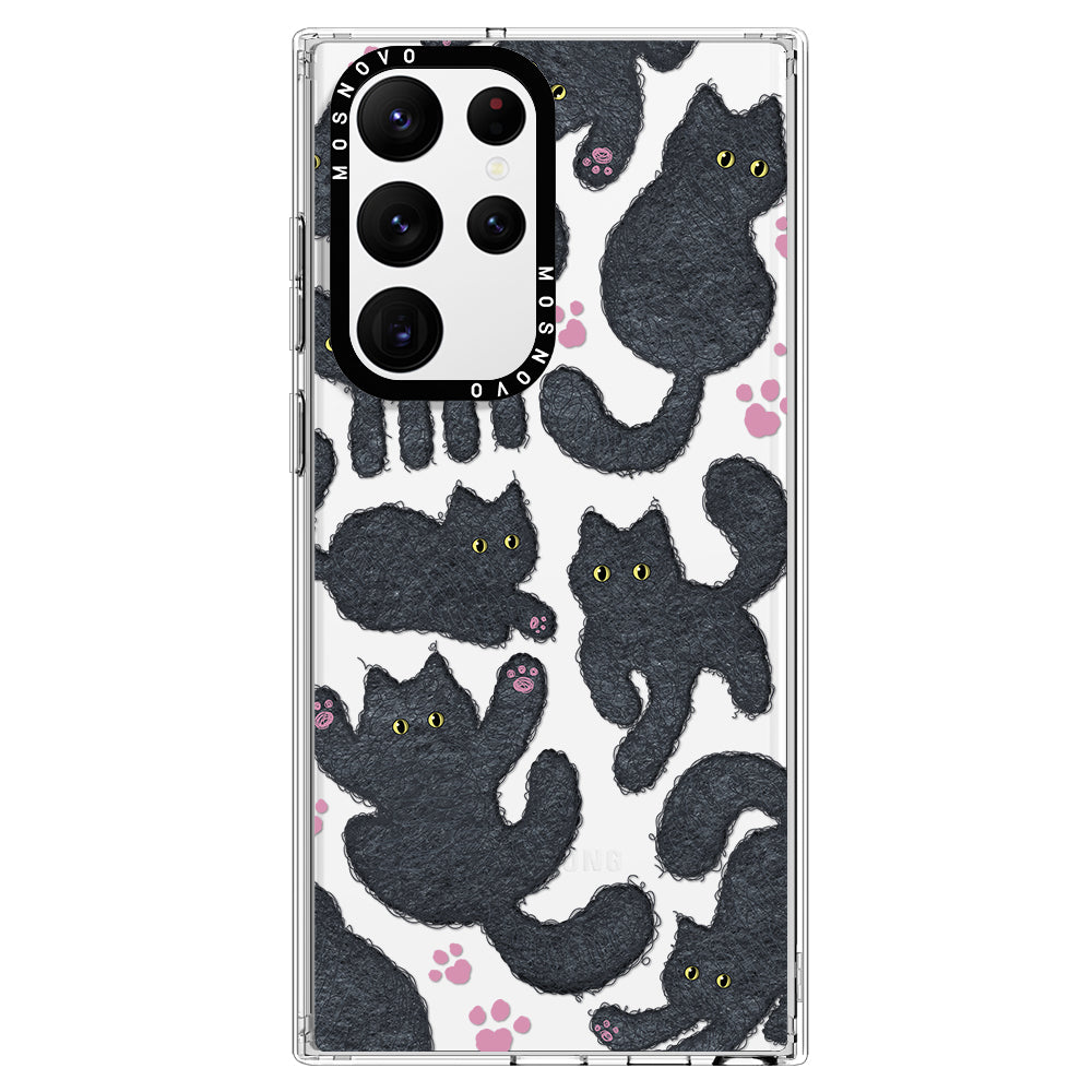 Black Furry Cat Phone Case - Samsung Galaxy S22 Ultra Case