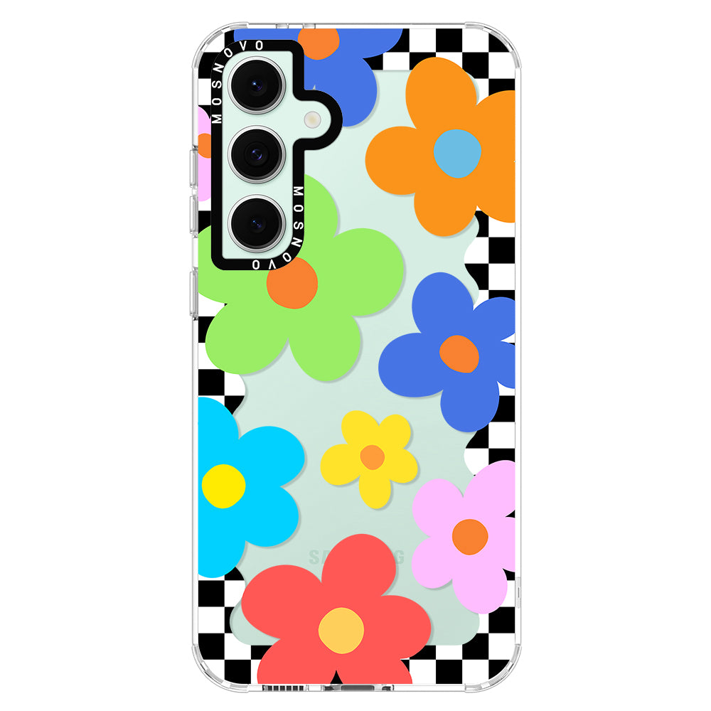 60's Checkered Floral Phone Case - Samsung Galaxy S24 FE Case - MOSNOVO