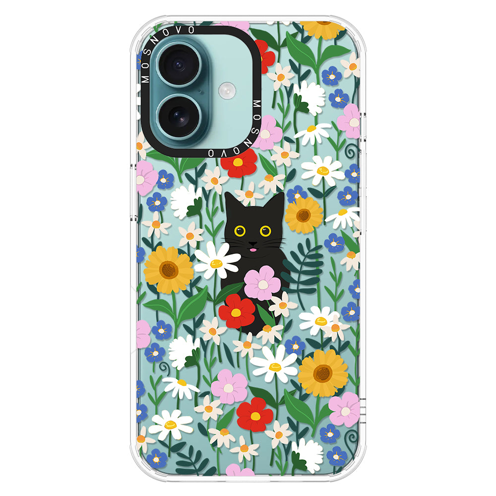 Black Cat in Garden Phone Case - iPhone 16 Plus Case - MOSNOVO