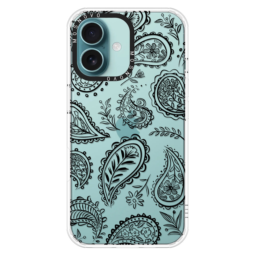 Black Paisley Phone Case - iPhone 16 Plus Case - MOSNOVO