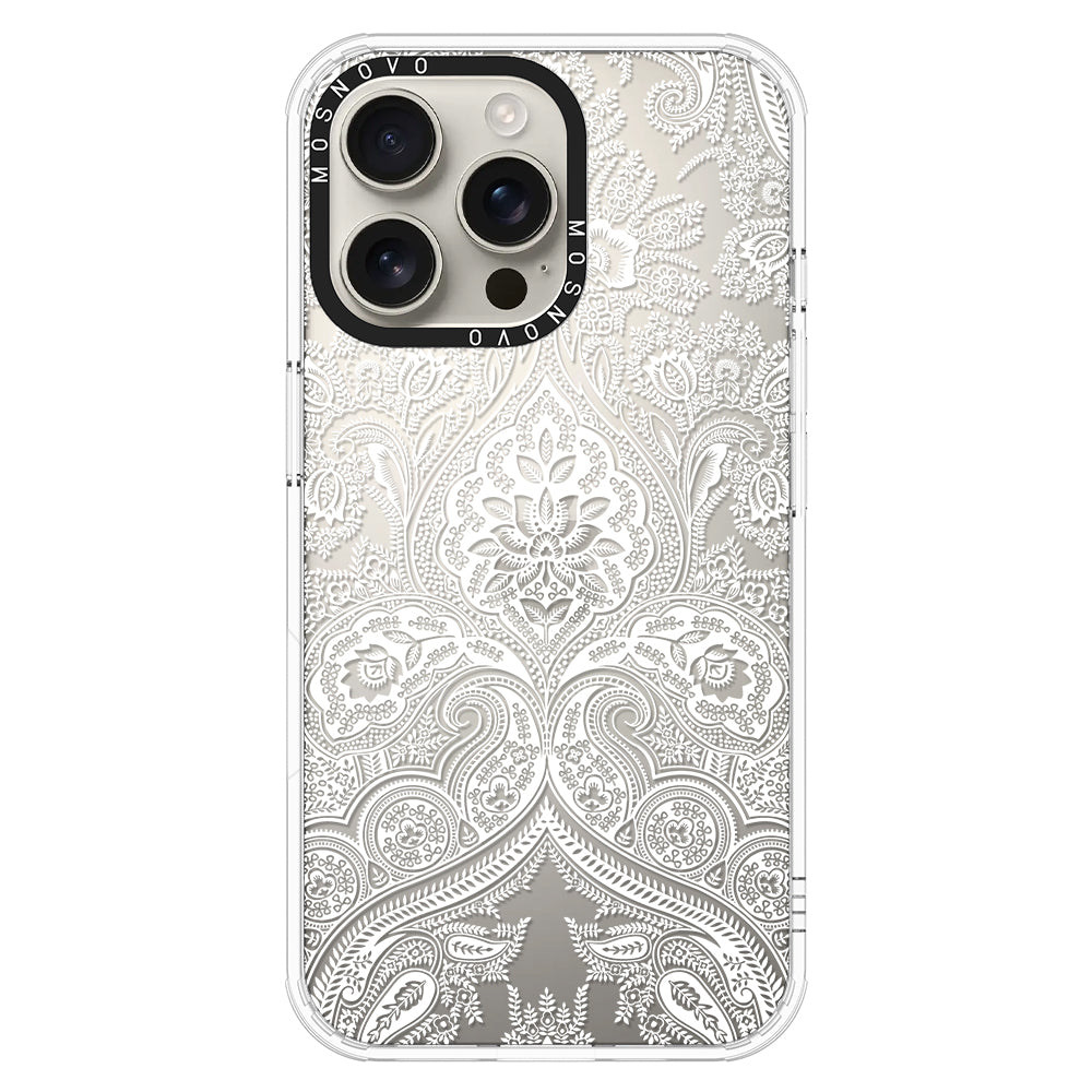 White Damask Phone Case - iPhone 16 Pro Max Case - MOSNOVO