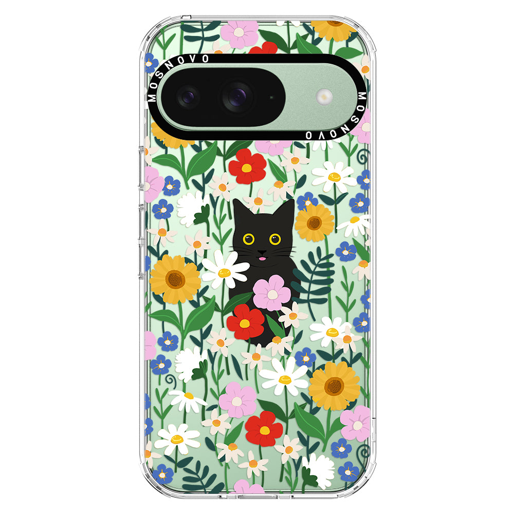 Black Cat in Garden Phone Case - Google Pixel 9 Case