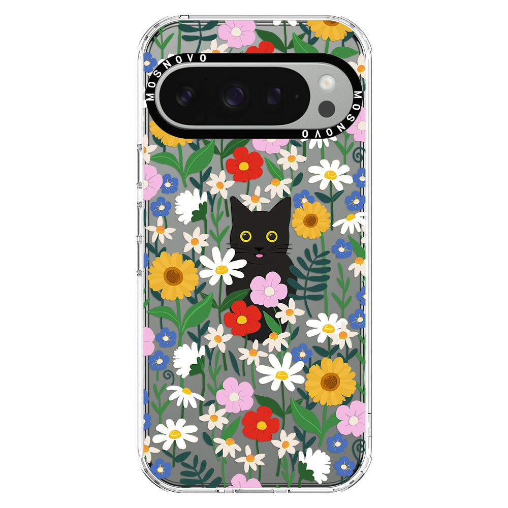 Black Cat in Garden Phone Case - Google Pixel 9 Pro Case