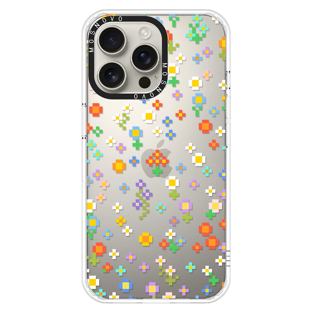 Pixel-Floral Phone Case - iPhone 16 Pro Max Case