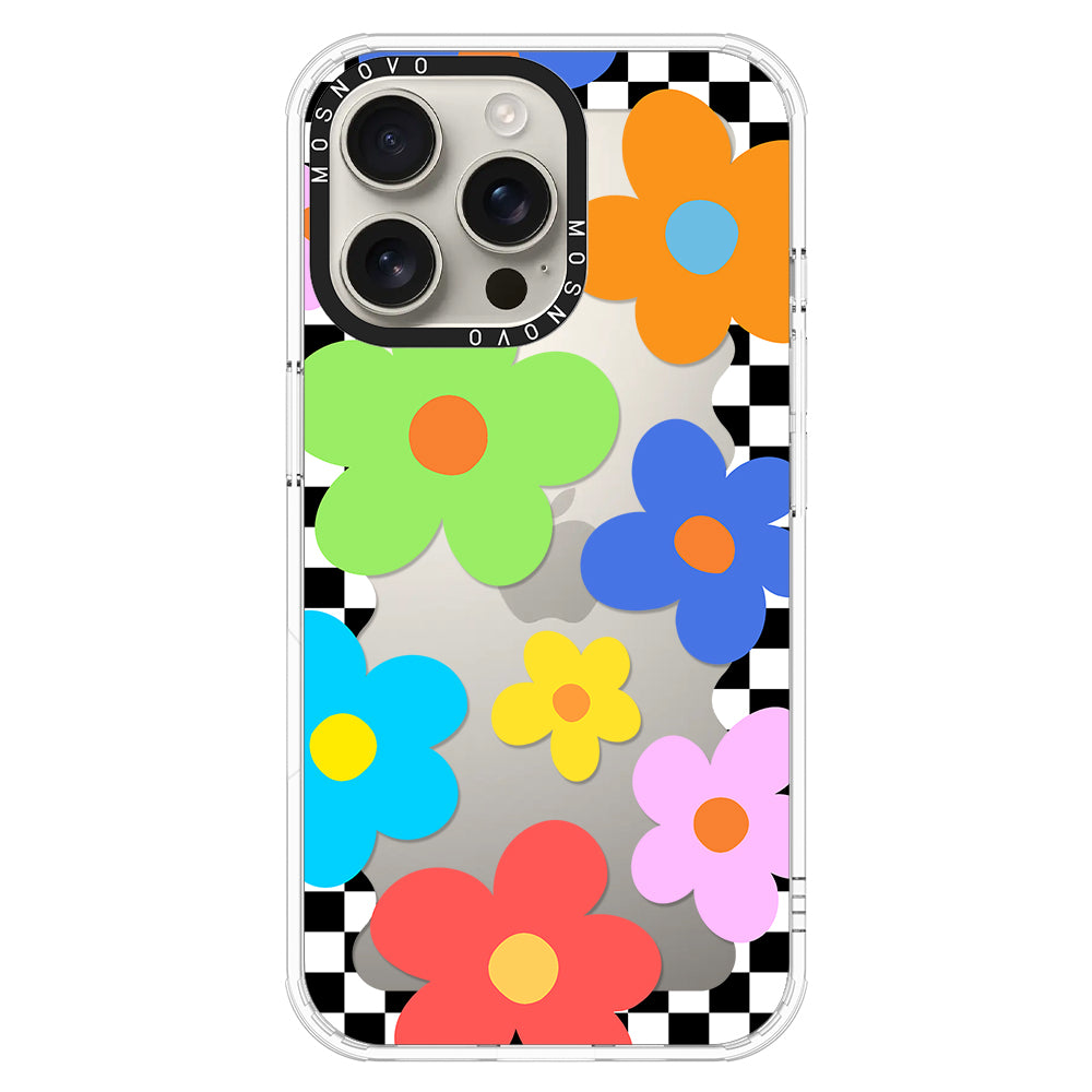 60's Checkered Floral Phone Case - iPhone 16 Pro Max Case - MOSNOVO