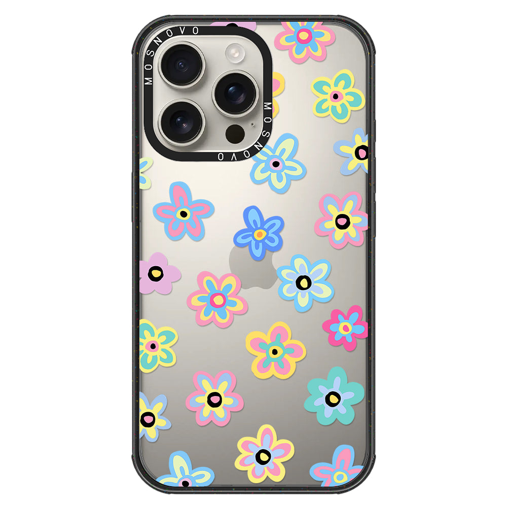 Groovy Flower Phone Case - iPhone 16 Pro Max Case Clear Black ShockStone