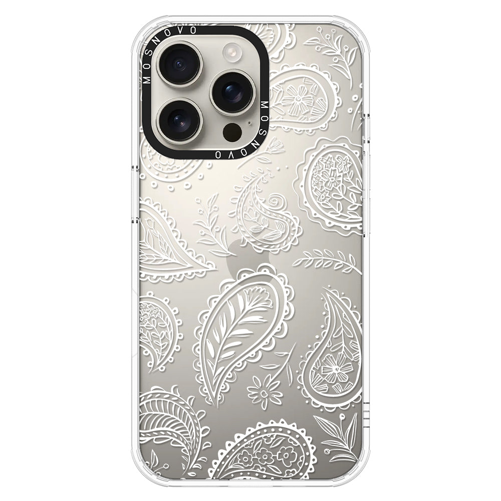 White Paisley Phone Case - iPhone 16 Pro Max Case - MOSNOVO