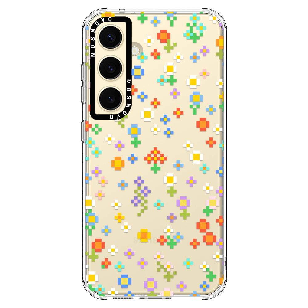 Pixel-Floral Phone Case - Samsung Galaxy S24 Case