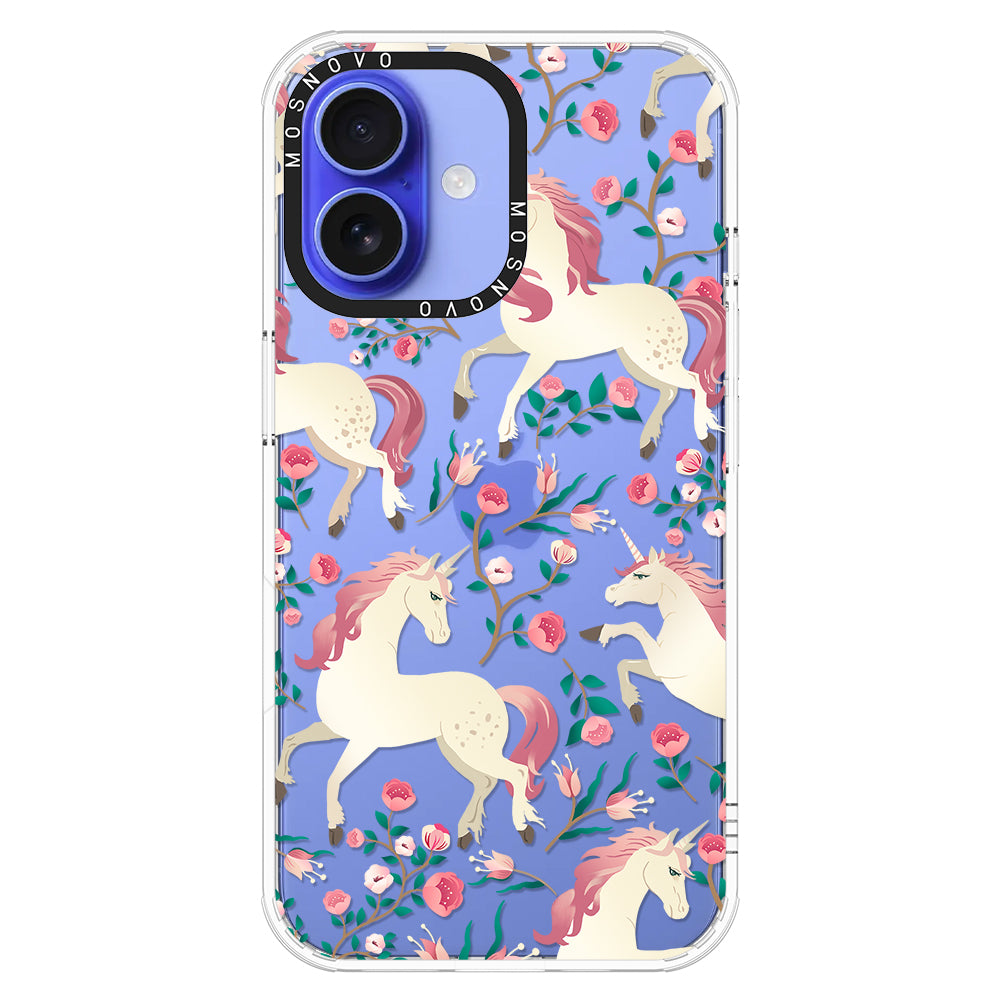 Unicorn with Floral Phone Case - iPhone 16 Case - MOSNOVO