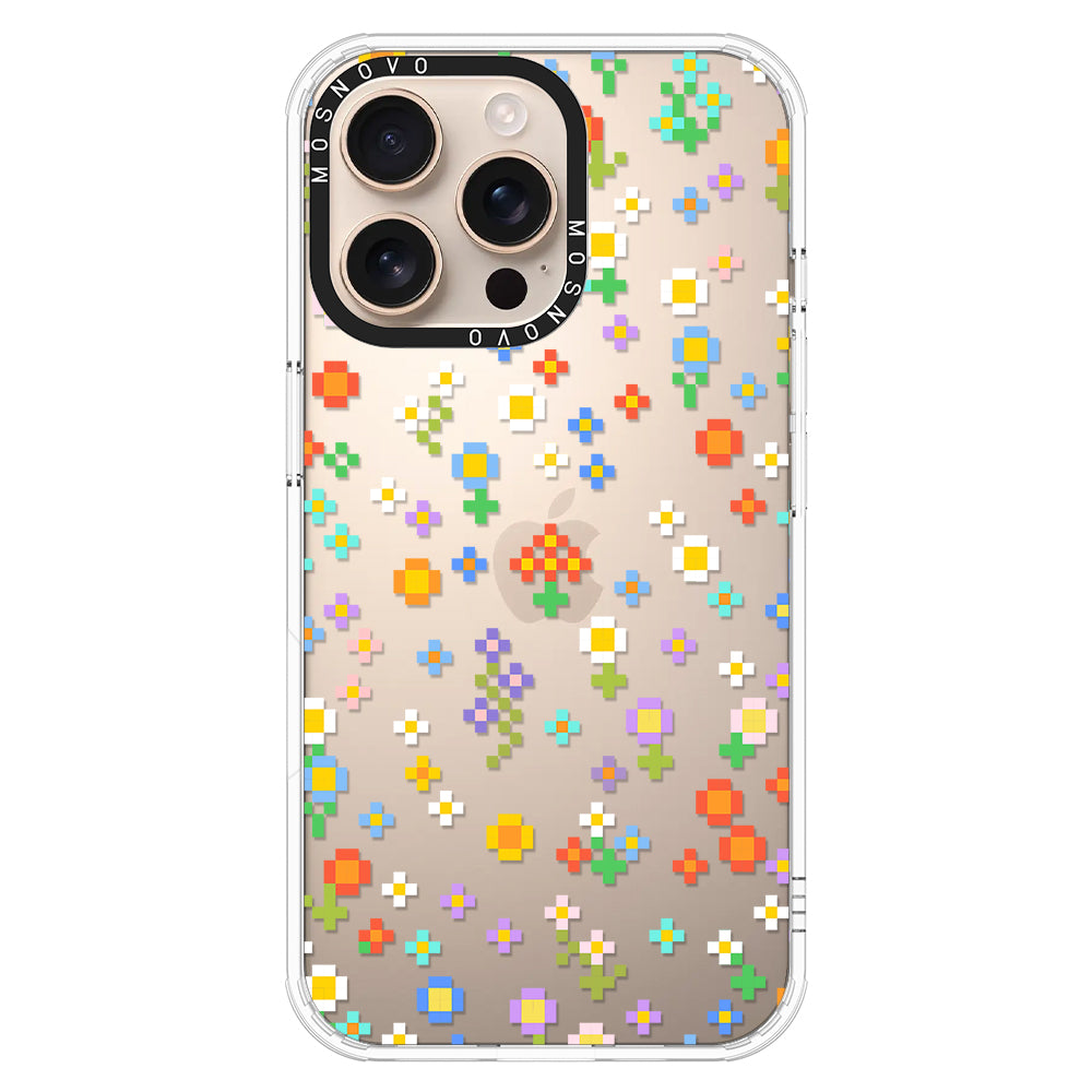 Pixel-Floral Phone Case - iPhone 16 Pro Max Case