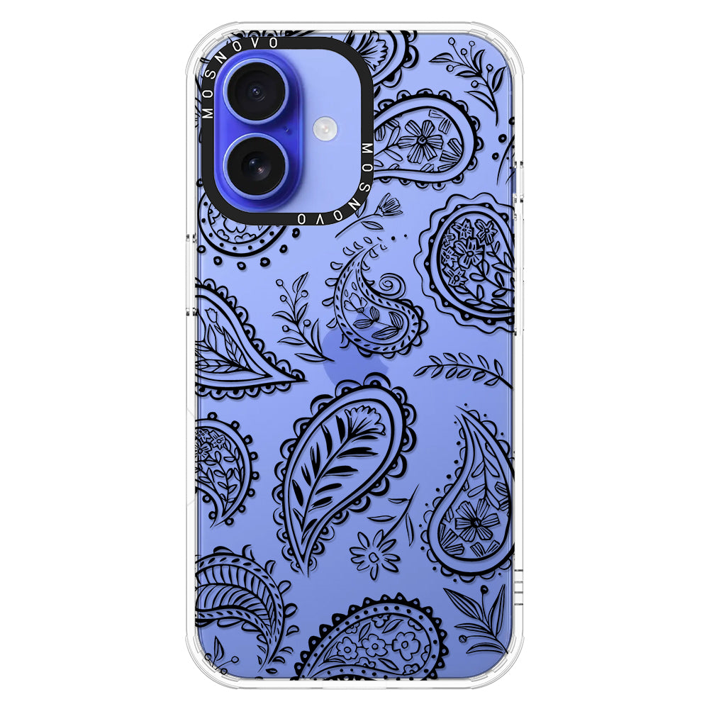 Black Paisley Phone Case - iPhone 16 Plus Case - MOSNOVO