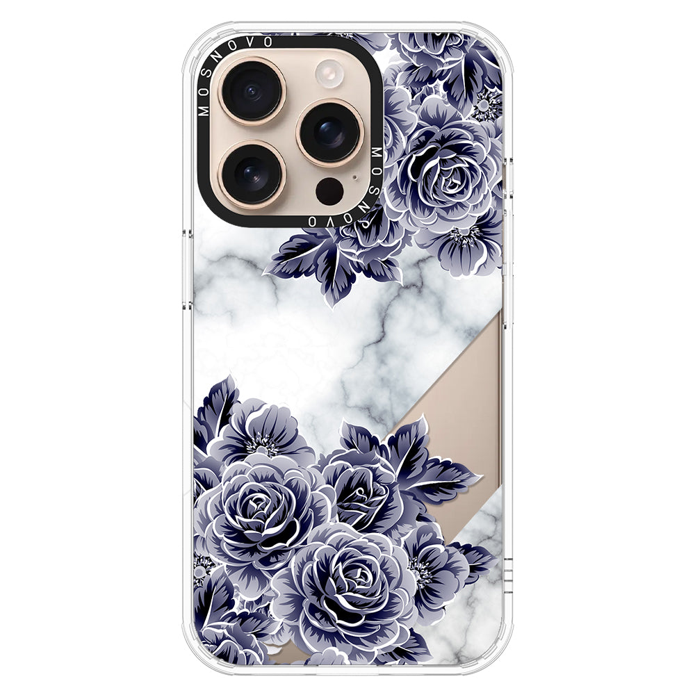 Marble with Purple Flowers Phone Case - iPhone 16 Pro Case - MOSNOVO