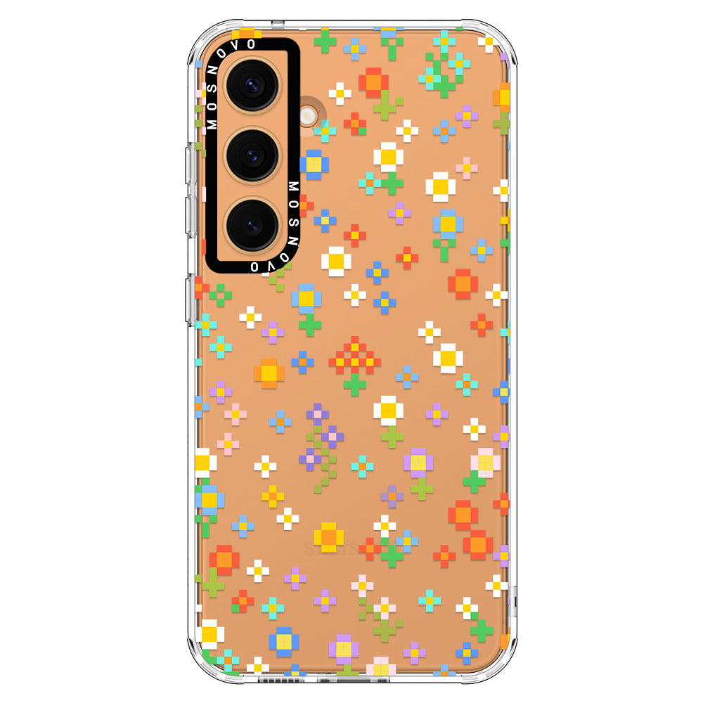 Pixel-Floral Phone Case - Samsung Galaxy S24 Plus Case