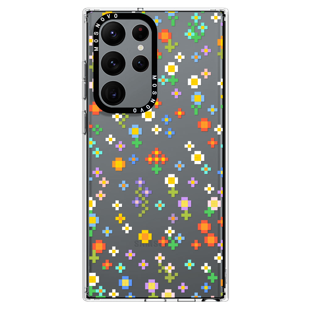 Pixel-Floral Phone Case - Samsung Galaxy S22 Ultra Case