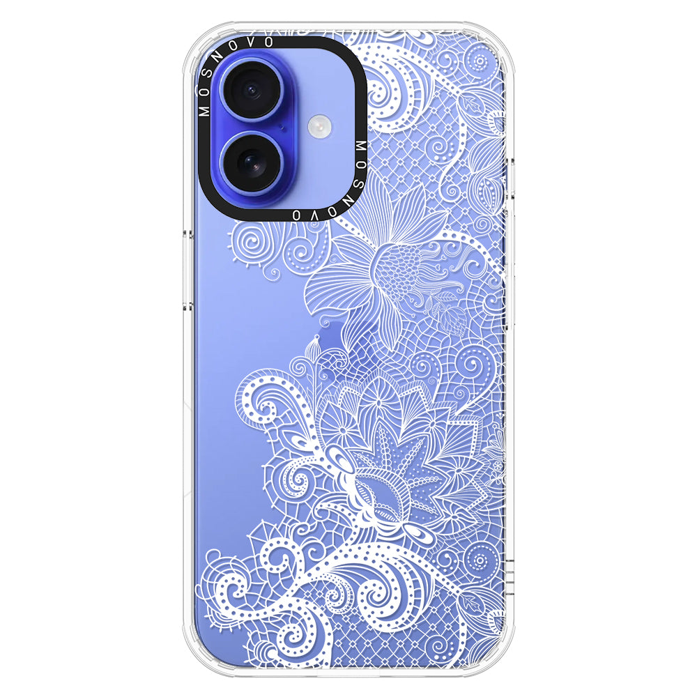 Lacy White Flower Phone Case - iPhone 16 Plus Case - MOSNOVO