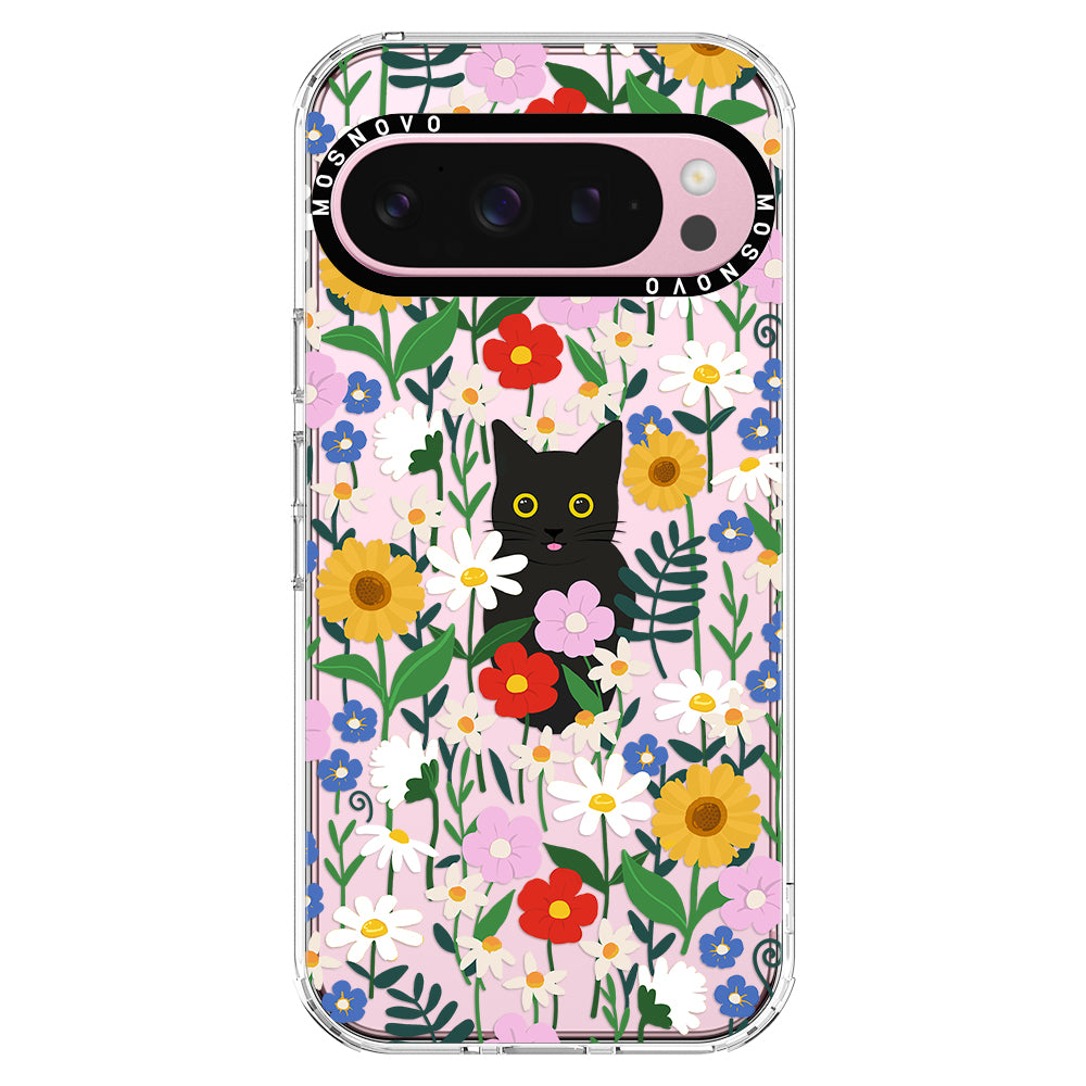 Black Cat in Garden Phone Case - Google Pixel 9 Pro Case