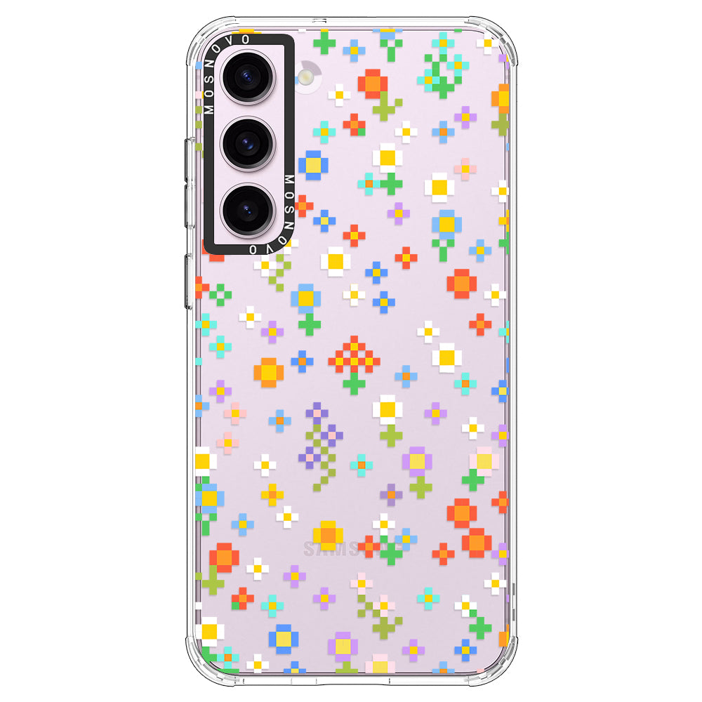 Pixel-Floral Phone Case - Samsung Galaxy S23 Plus Case