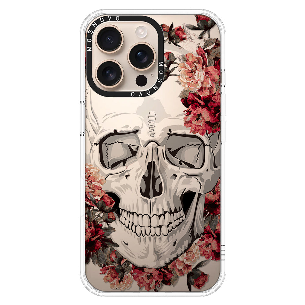 Red Flower Skull Phone Case - iPhone 16 Pro Max Case Clear