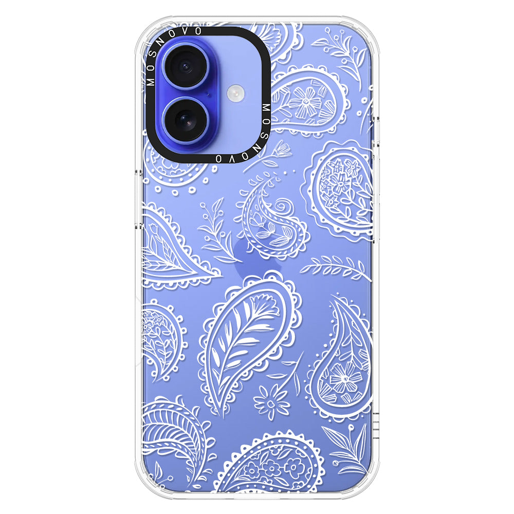 White Paisley Phone Case - iPhone 16 Plus Case - MOSNOVO