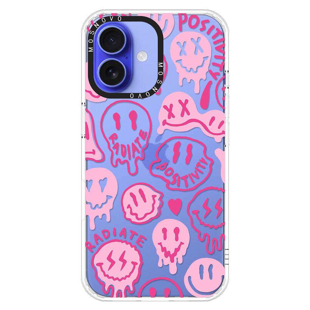 Pink Dripping Smiles Positivity Radiate Face Phone Case - iPhone 16 Plus Case - MOSNOVO