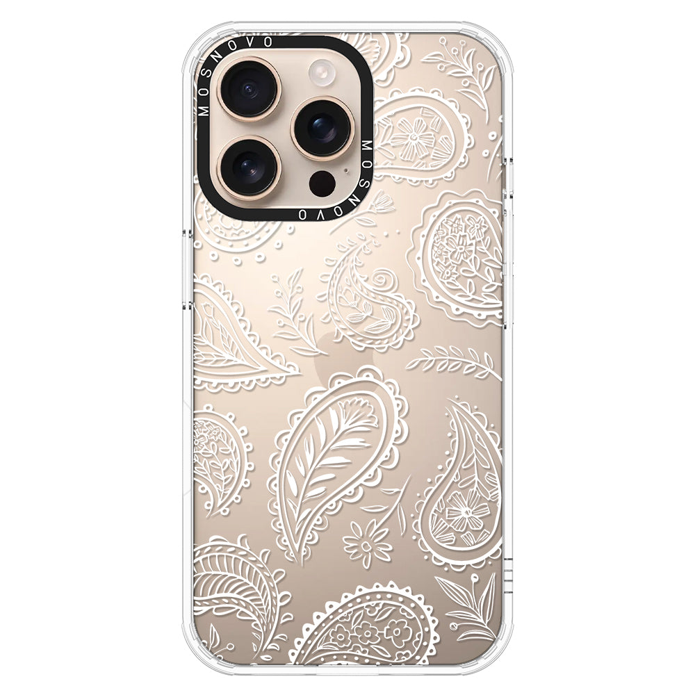 White Paisley Phone Case - iPhone 16 Pro Max Case - MOSNOVO