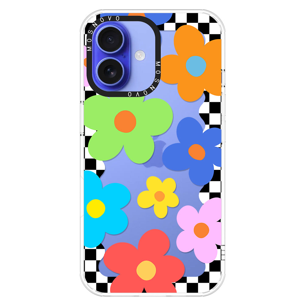 60's Checkered Floral Phone Case - iPhone 16 Case - MOSNOVO