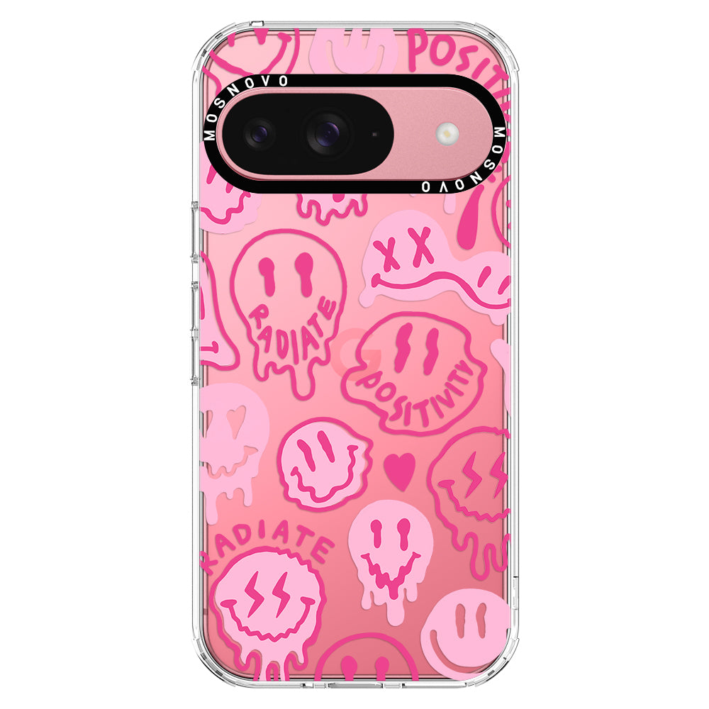 Pink Dripping Smiles Positivity Radiate Face Phone Case - Google Pixel 9 Case