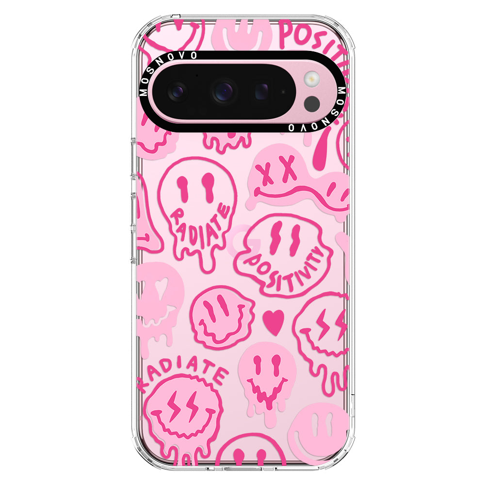 Pink Dripping Smiles Positivity Radiate Face Phone Case - Google Pixel 9 Pro Case