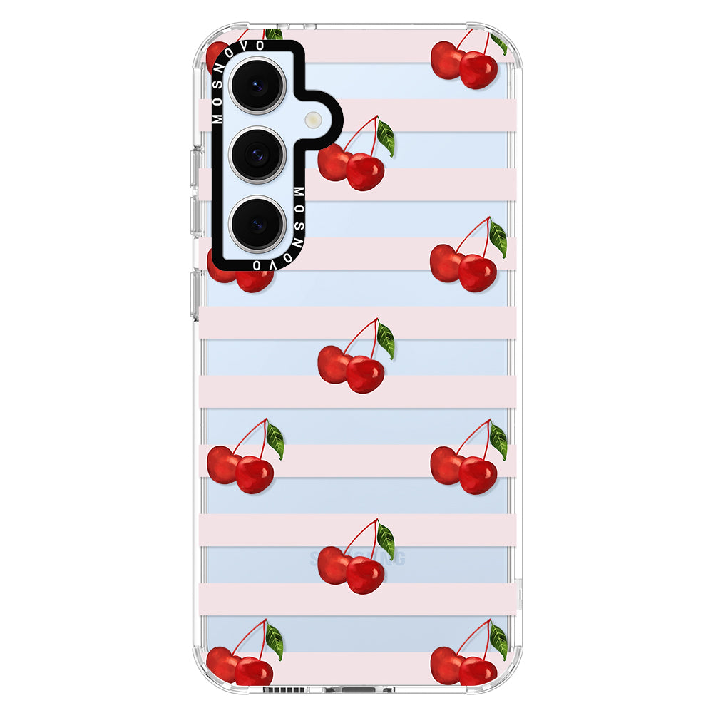 Pink Stripes Cherry Phone Case - Samsung Galaxy S24 FE Case - MOSNOVO