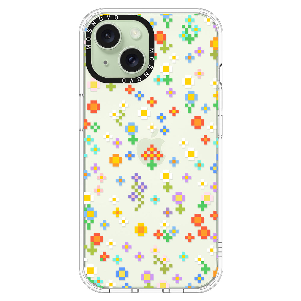 Pixel-Floral Phone Case - iPhone 15 Plus Case