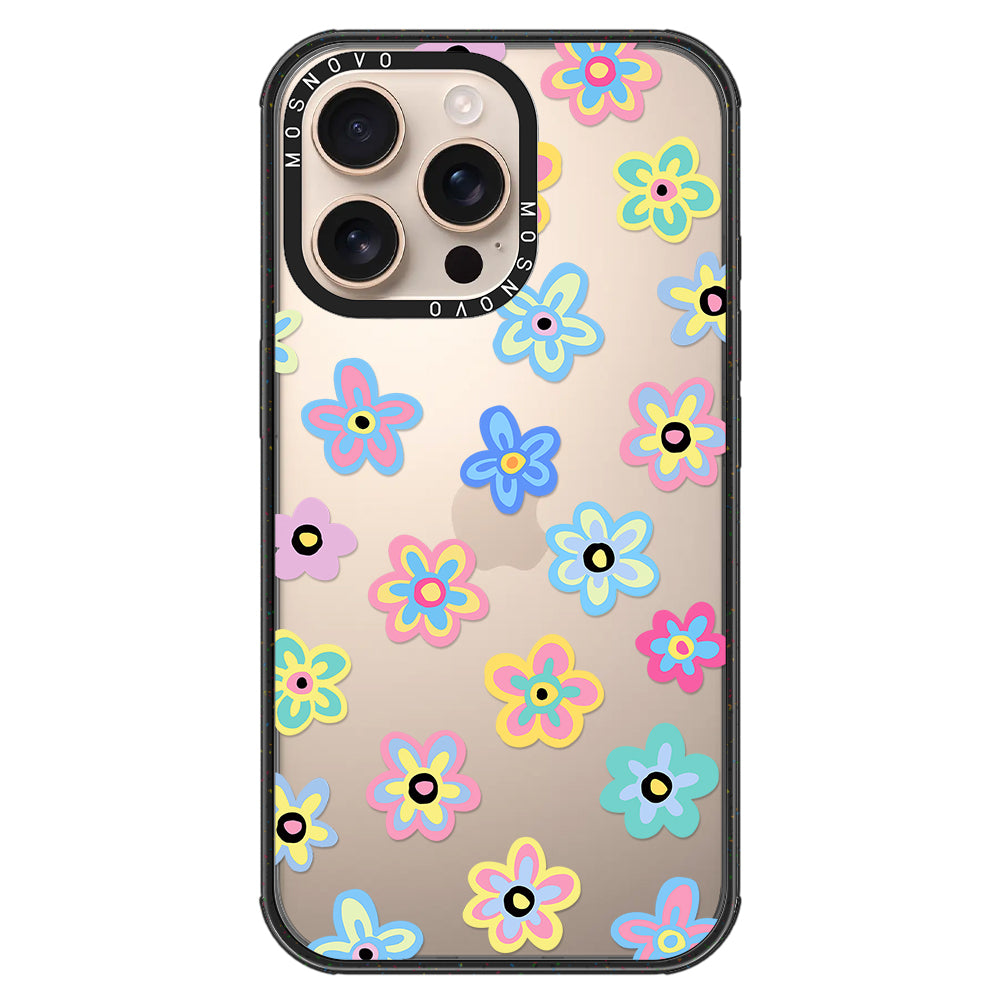 Groovy Flower Phone Case - iPhone 16 Pro Max Case Clear Black ShockStone