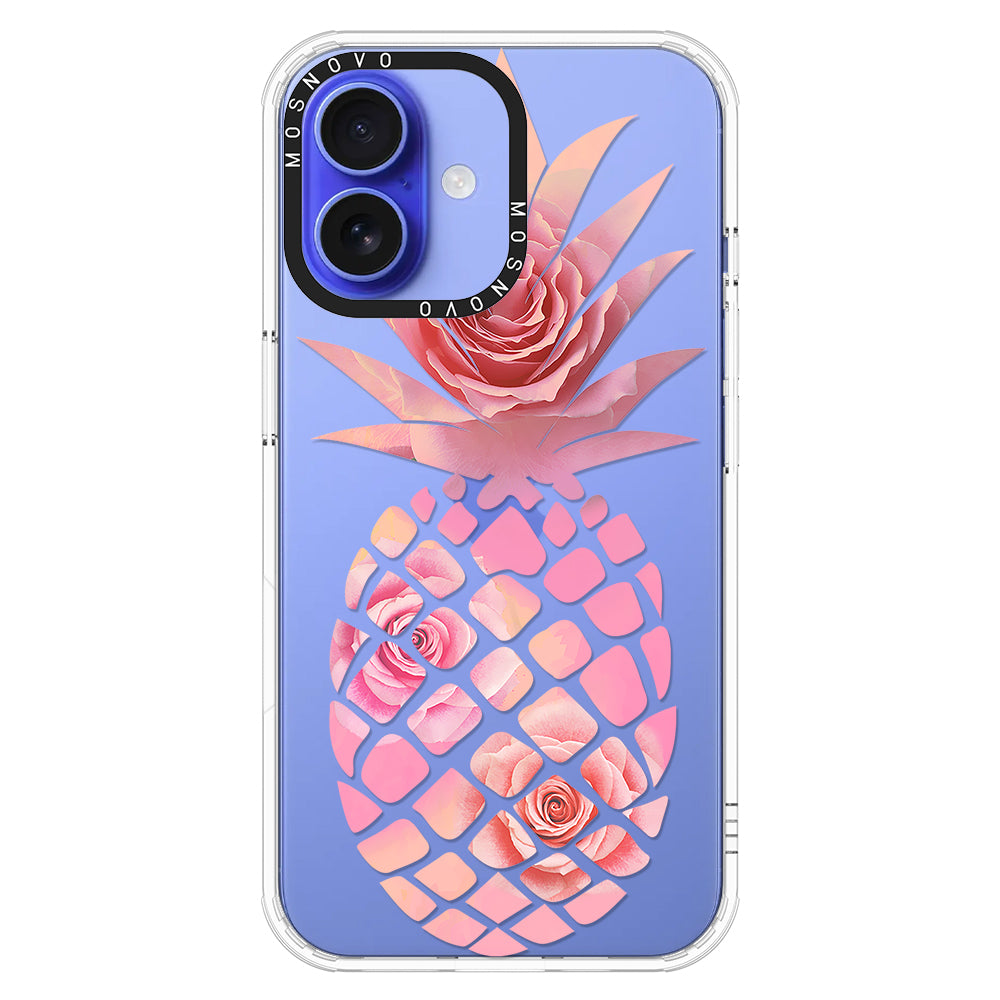 Pink Floral Pineapple Phone Case - iPhone 16 Plus Case - MOSNOVO