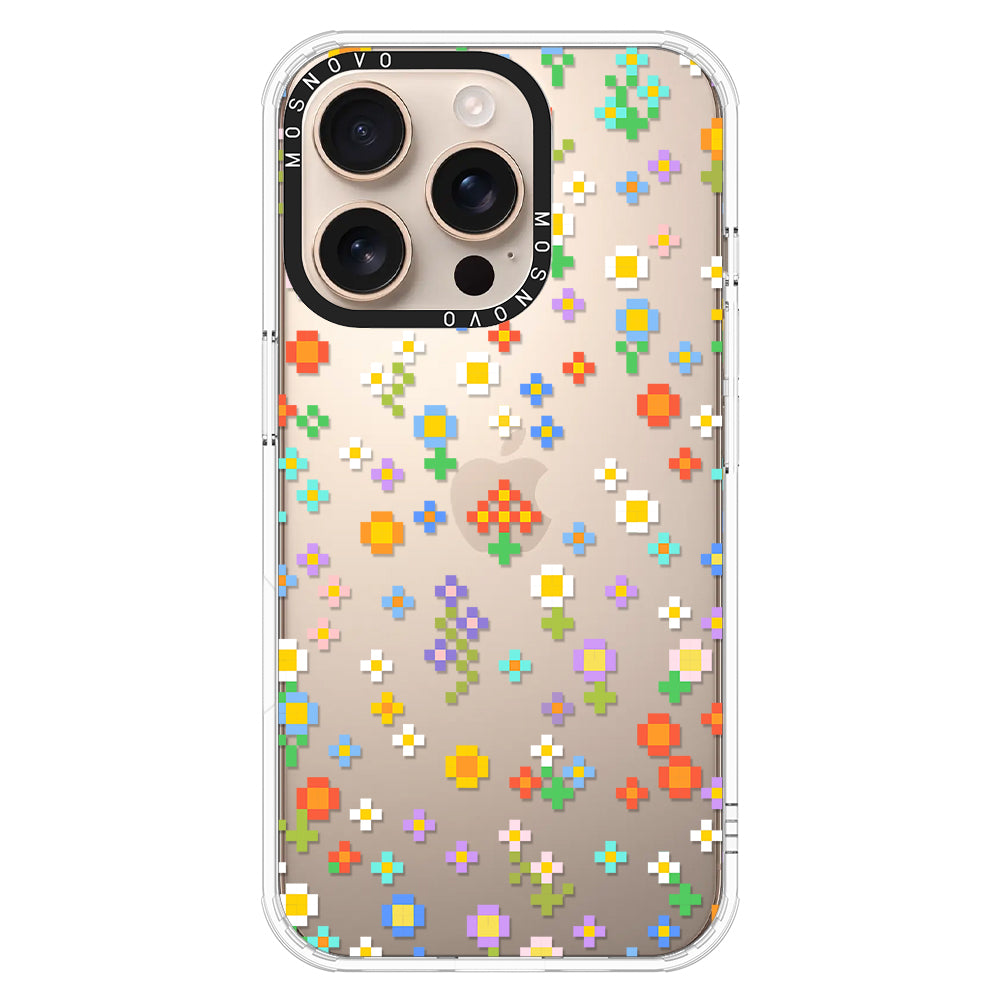 Pixel-Floral Phone Case - iPhone 16 Pro Case Clear