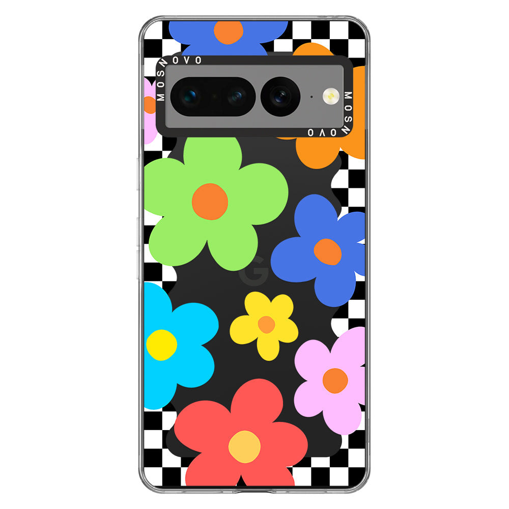 60's Checkered Floral Phone Case - Google Pixel 7 Pro Case