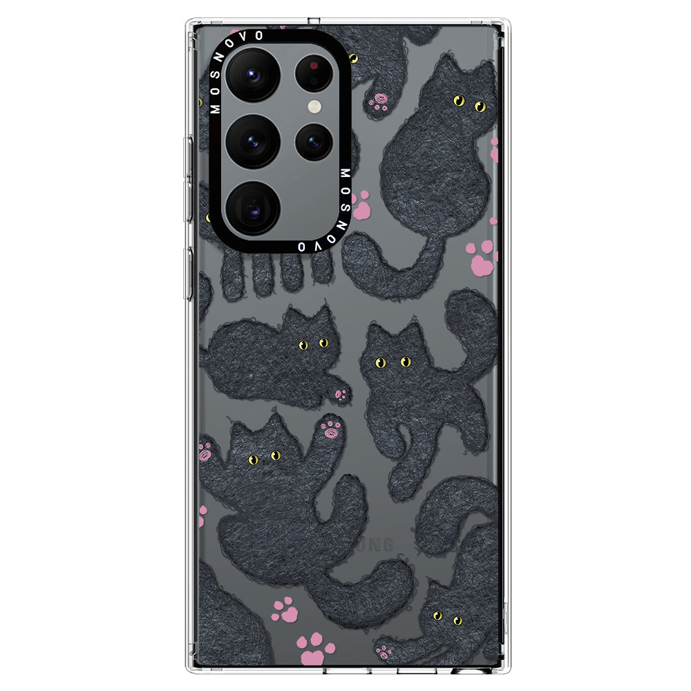 Black Furry Cat Phone Case - Samsung Galaxy S22 Ultra Case